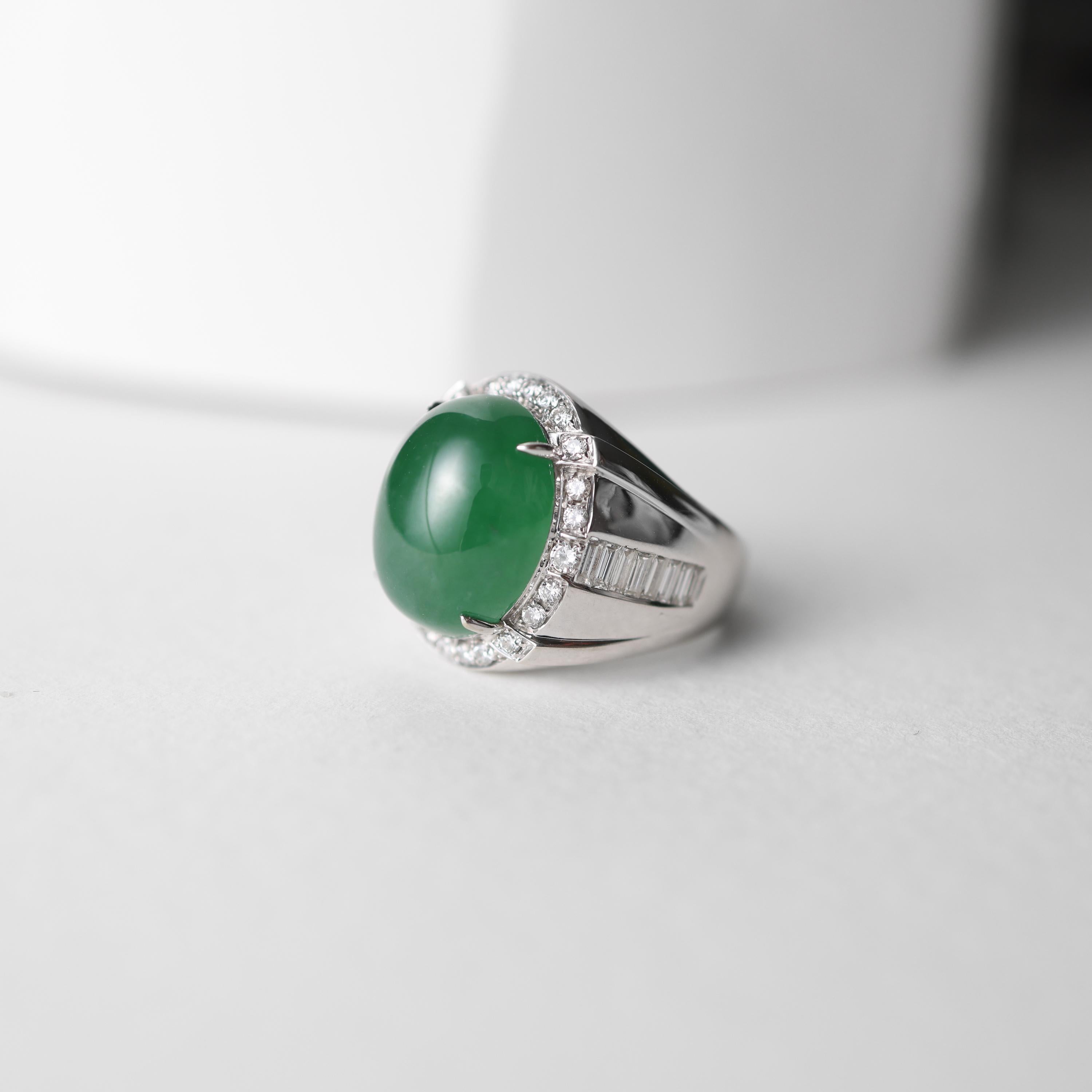 Women's or Men's Jade & Diamond Ring GIA Certified Untreated, Size 9.5, 18k, New, Spectacular For Sale