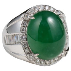 Jade & Diamond Ring GIA Certified Untreated, Size 9.5, 18k, New, Spectacular