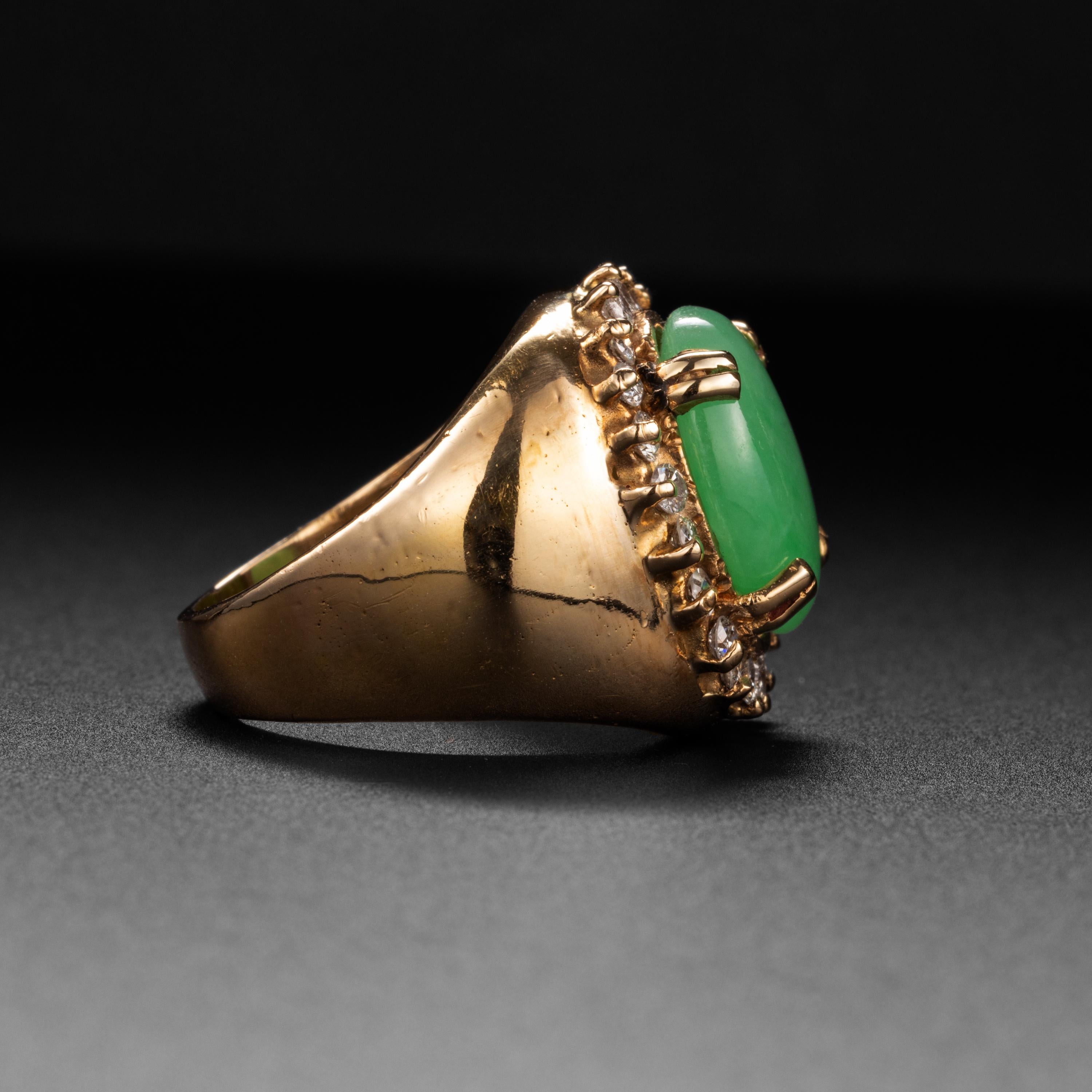 Modern Jade & Diamond Ring Mid-century Certified Untreated