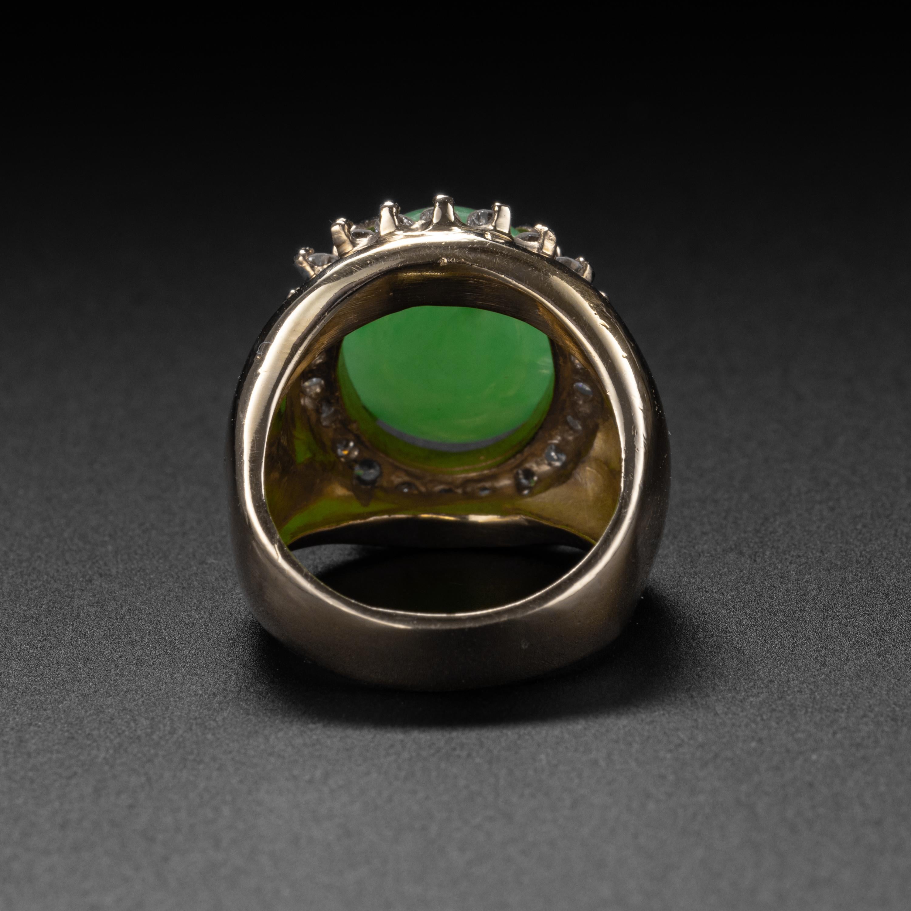 Cabochon Jade & Diamond Ring Mid-century Certified Untreated