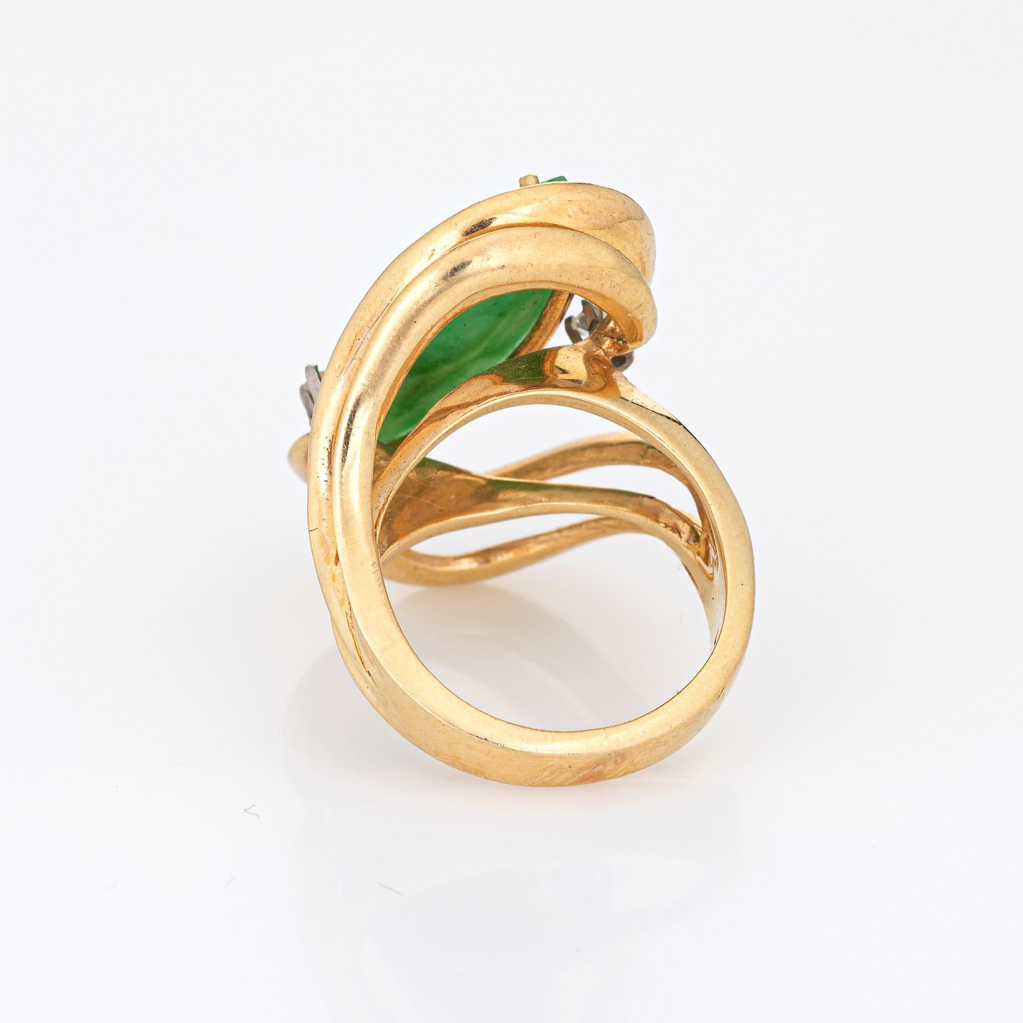 Jade Diamantring Vintage 14k Gelbgold Mitte des Jahrhunderts 60er Jahre Cocktail-Schmuck 5,75 im Zustand „Gut“ in Torrance, CA