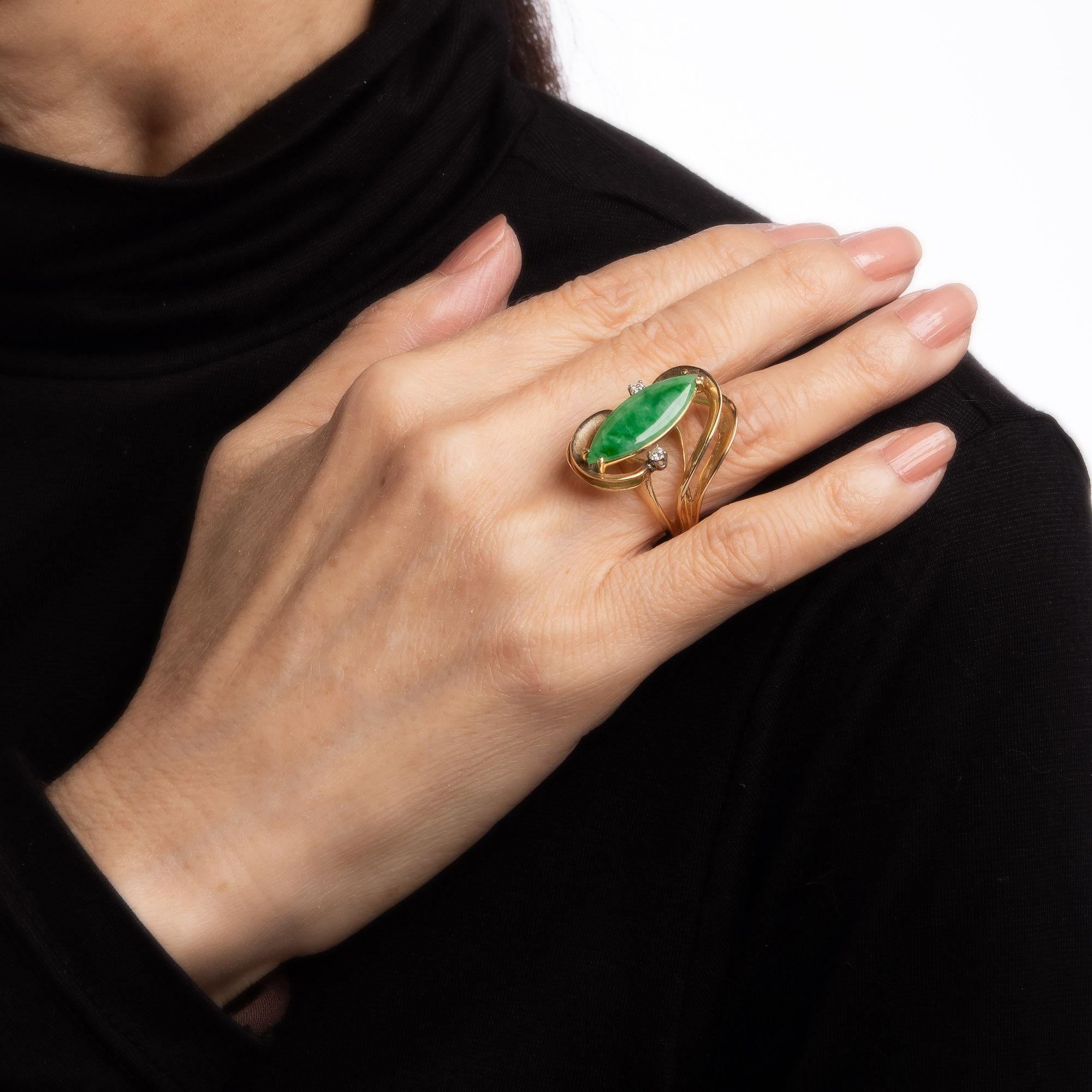 Jade Diamantring Vintage 14k Gelbgold Mitte des Jahrhunderts 60er Jahre Cocktail-Schmuck 5,75 Damen