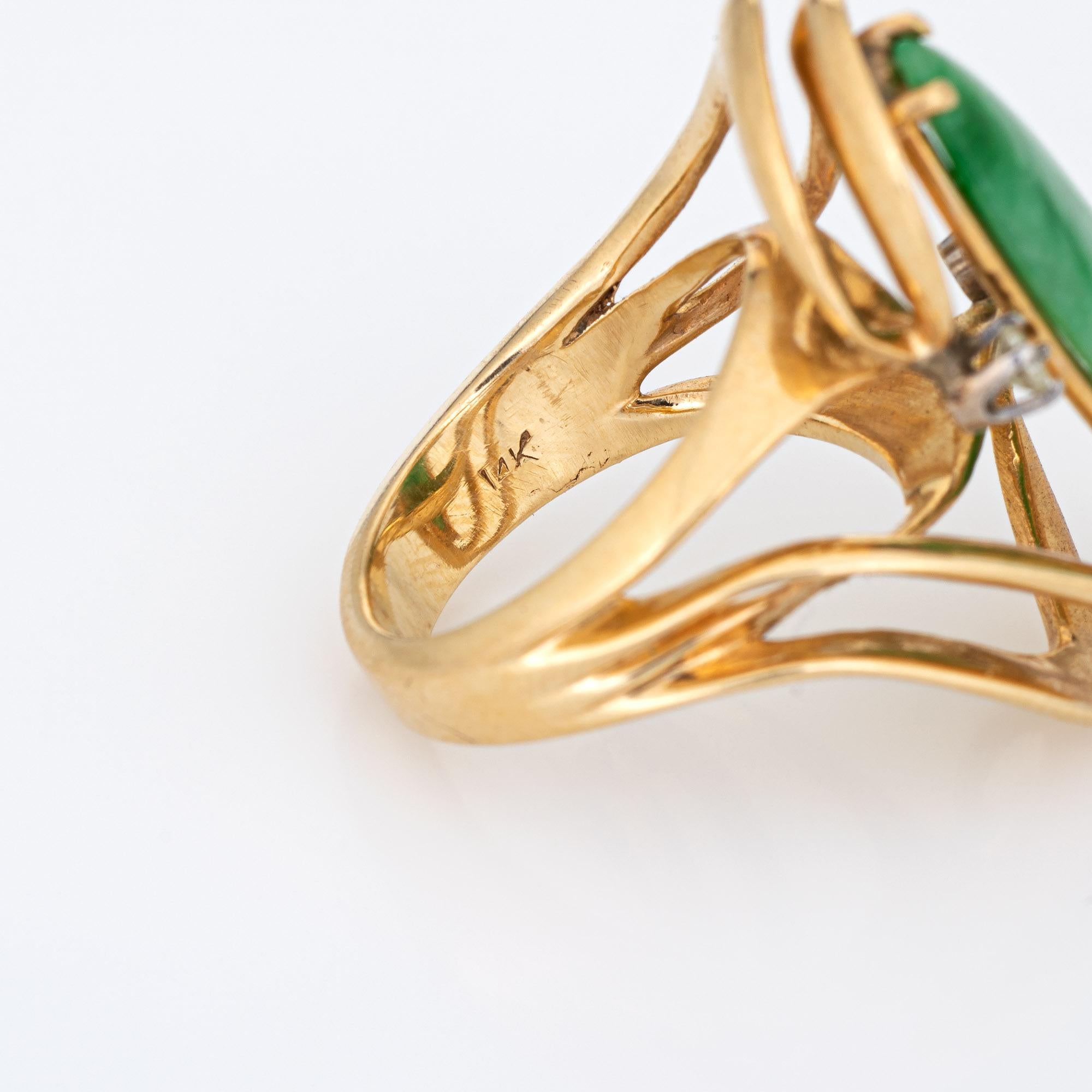Jade Diamantring Vintage 14k Gelbgold Mitte des Jahrhunderts 60er Jahre Cocktail-Schmuck 5,75 1