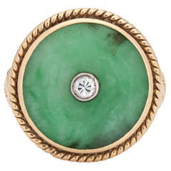 Jade Diamond Ring Vintage 14k Yellow Gold Round Cocktail Jewelry Estate
