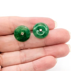 Jade & Diamond Screwback Earrings in 18k Yellow Gold