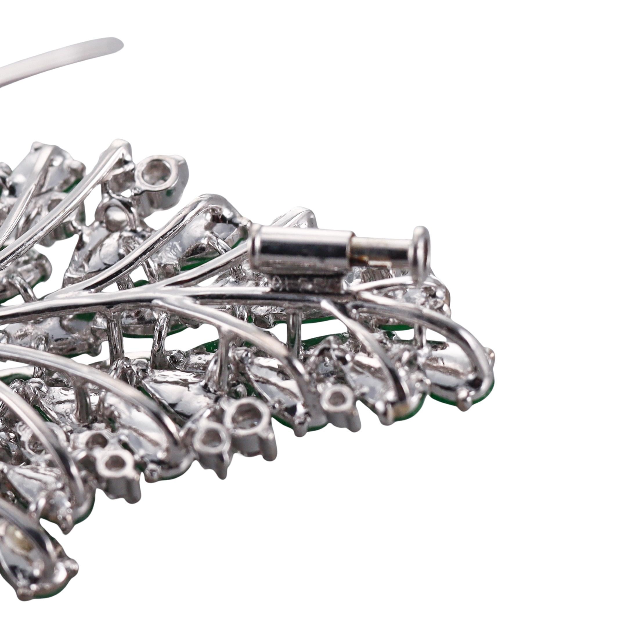 Pear Cut Jade Diamond White Gold Brooch For Sale