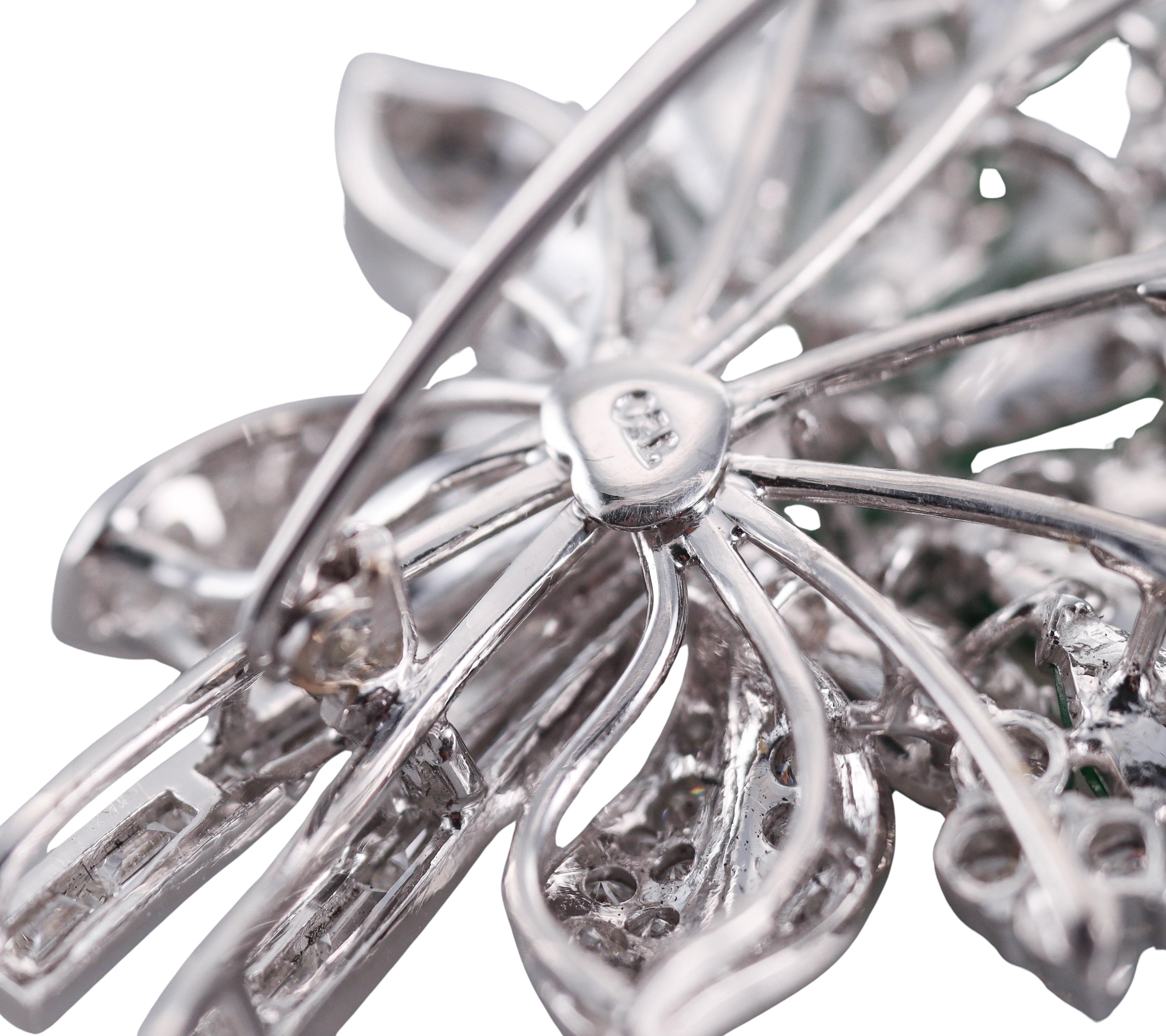 Jade Diamond White Gold Brooch In Excellent Condition For Sale In New York, NY