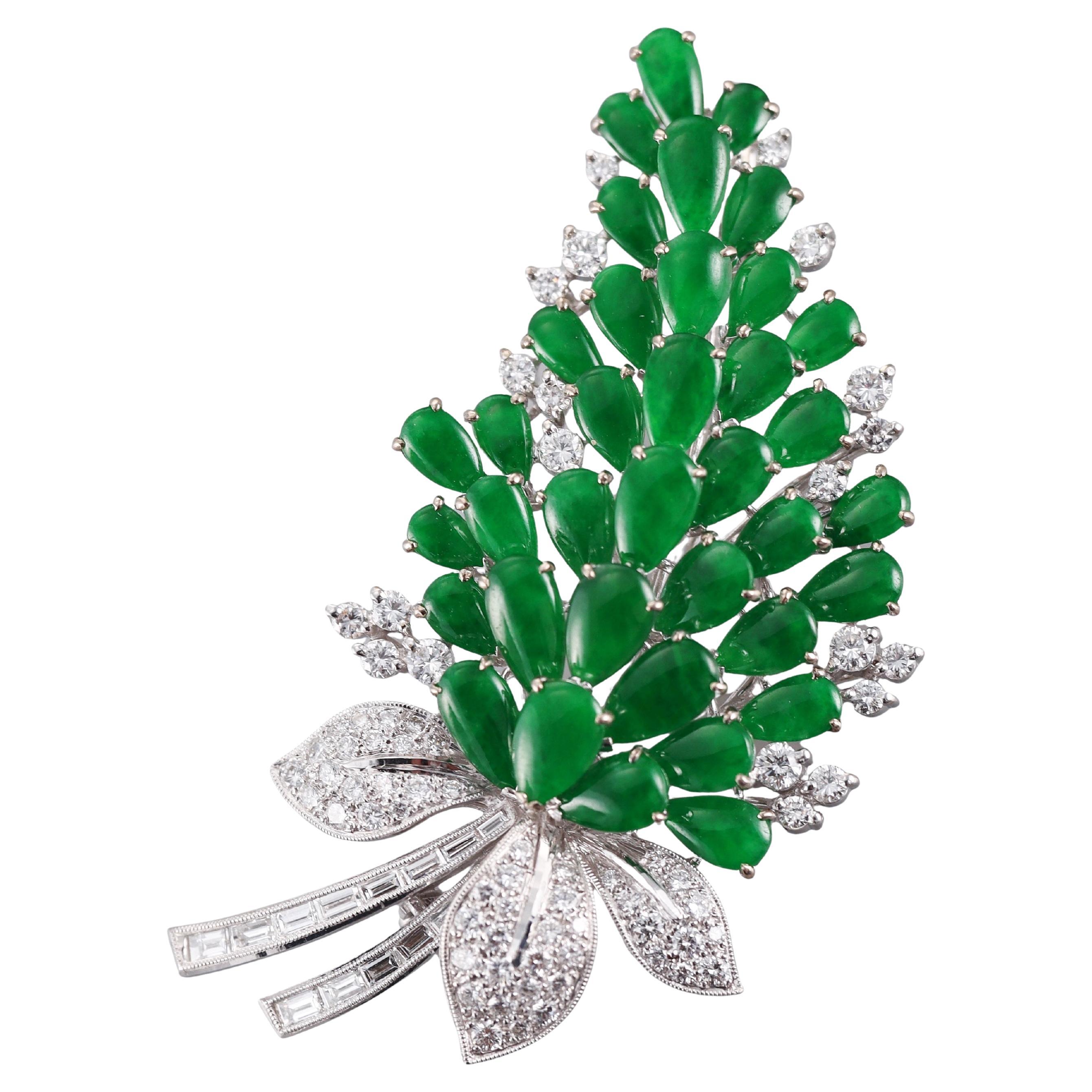Jade Diamond White Gold Brooch