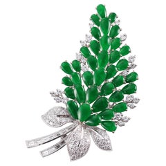 Jade Diamond White Gold Brooch