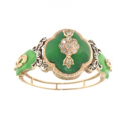 Jade Diamonds 14 Karat Yellow Gold Clamper Bracelet