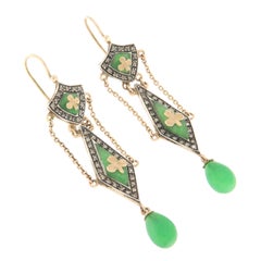 Jade Diamonds 14 Karat Yellow Gold Drop Earrings