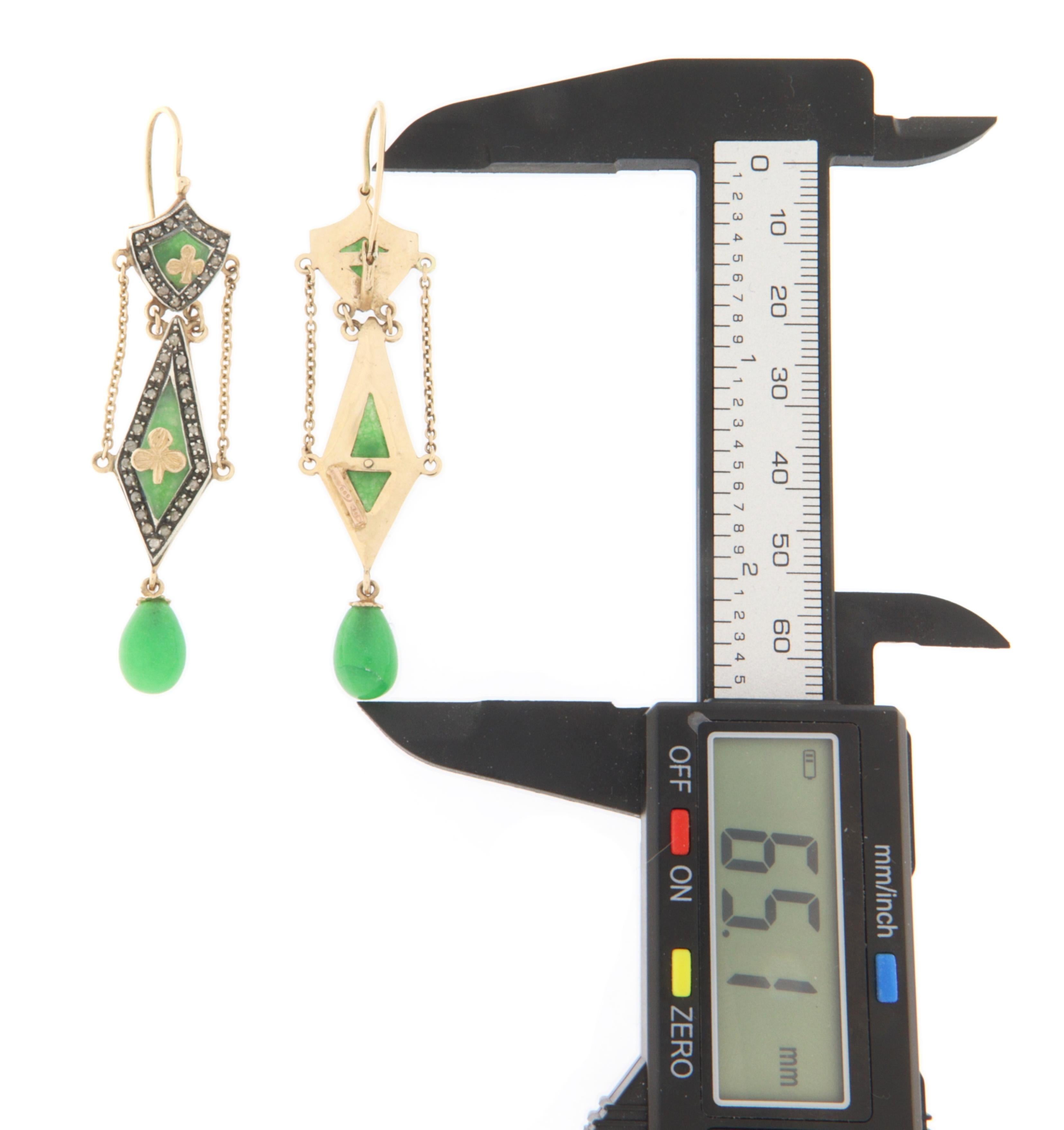 Jade Diamonds 14 Karat Yellow Gold Drop Earrings In New Condition For Sale In Marcianise, IT