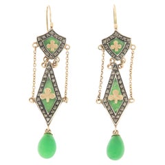 Pendants d'oreilles en or jaune 14 carats Jade Diamants