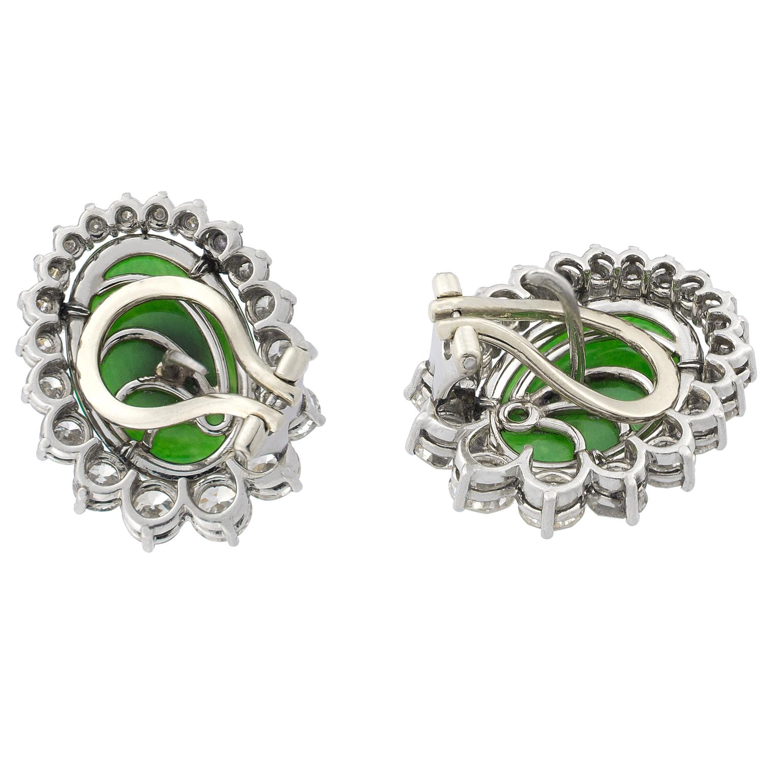 Women's Jade Diamonds 18 Karat White Gold Earrings For Sale