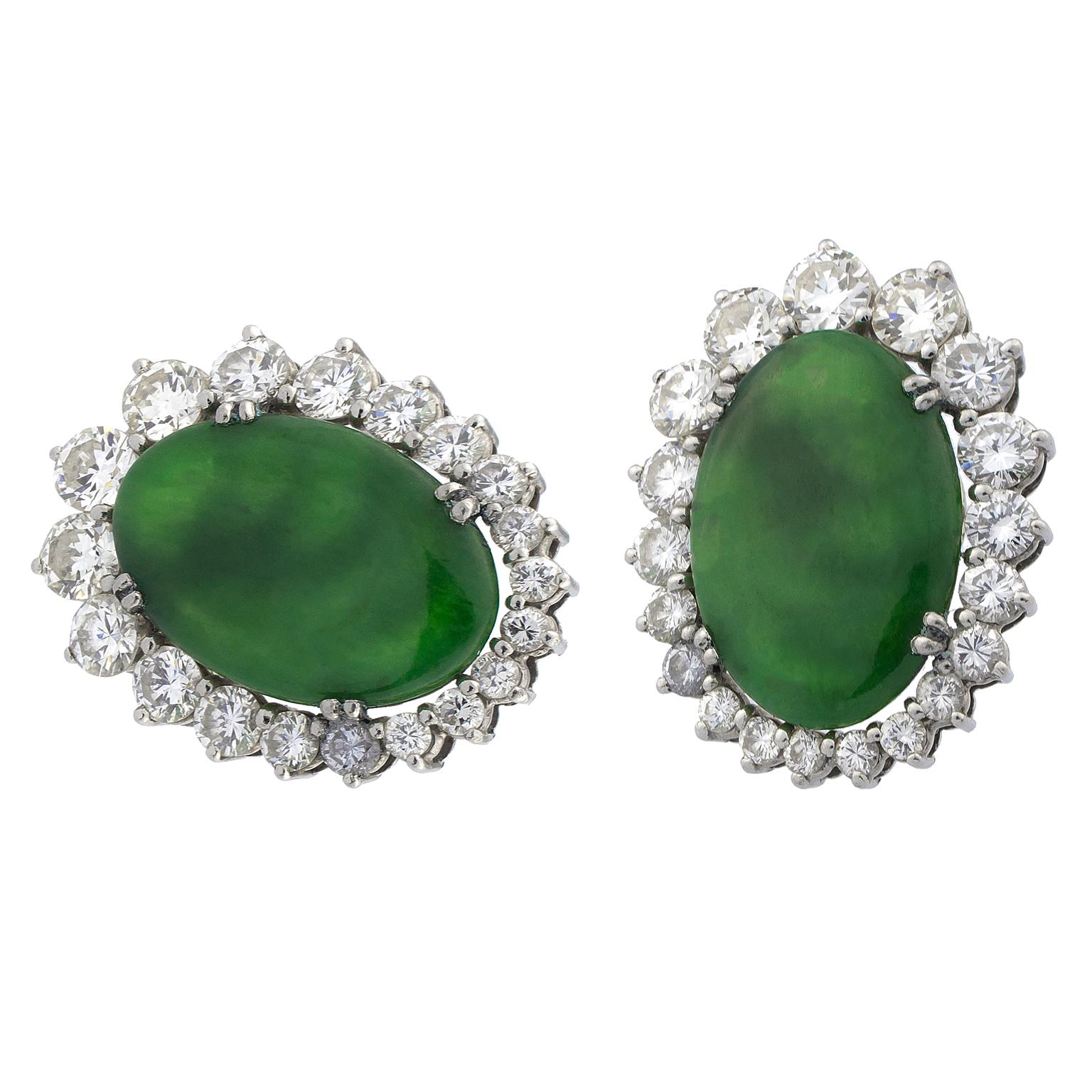 Jade Diamonds 18 Karat White Gold Earrings For Sale