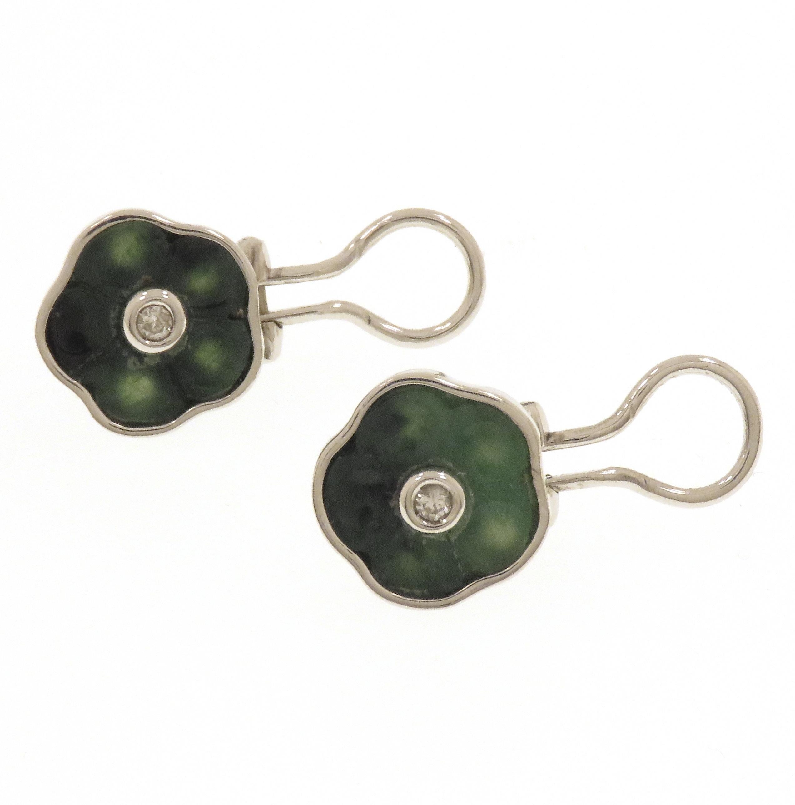 Jade Diamonds 18 Karat White Gold Earrings Handcrafted in Italy, Botta Gioielli In New Condition In Milano, IT
