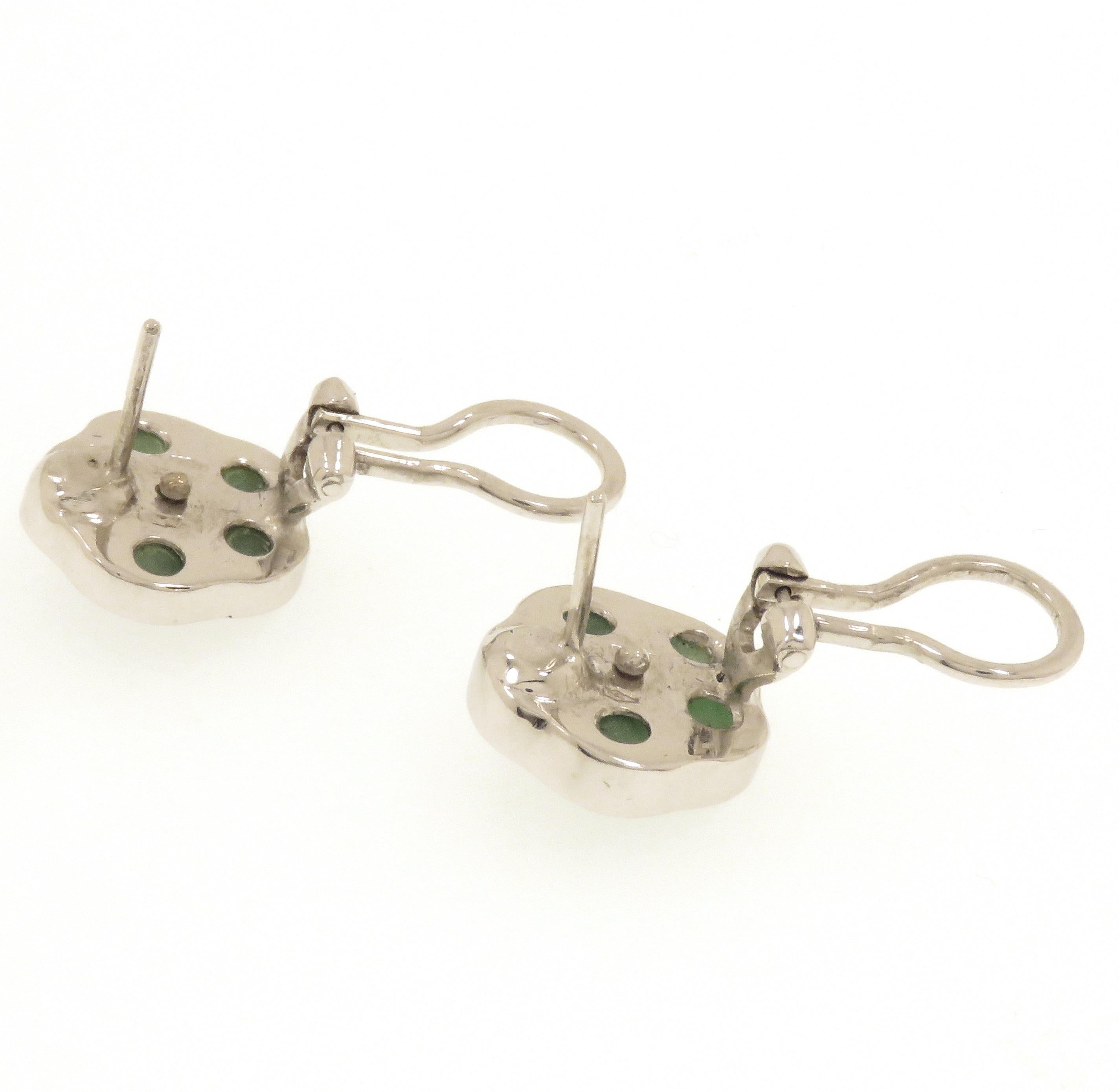 Women's Jade Diamonds 18 Karat White Gold Earrings Handcrafted in Italy, Botta Gioielli