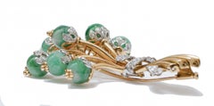 Jade, Diamonds, 18 Karat Yellow Gold and White Gold Brooch.