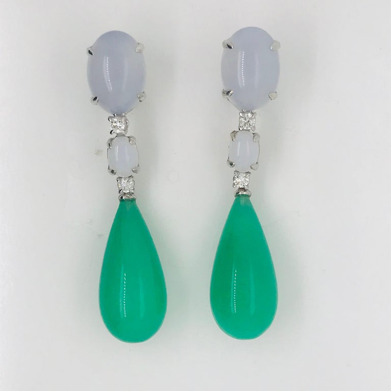 Jade, Diamonds and Chalcedony White Gold Chandelier Earrings For Sale ...