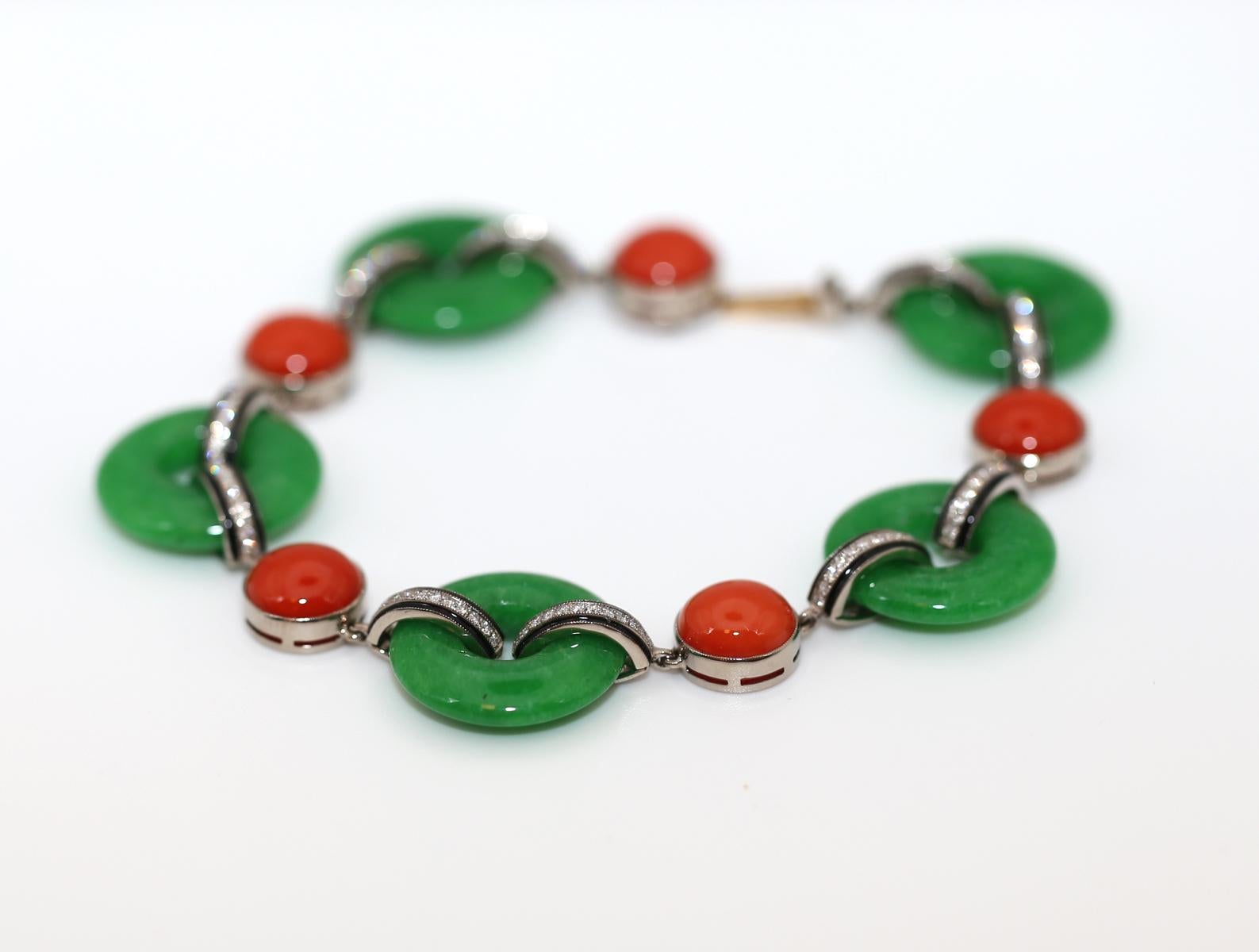 Jade Diamonds Onyx Bracelet Boxed, 1930 For Sale 4