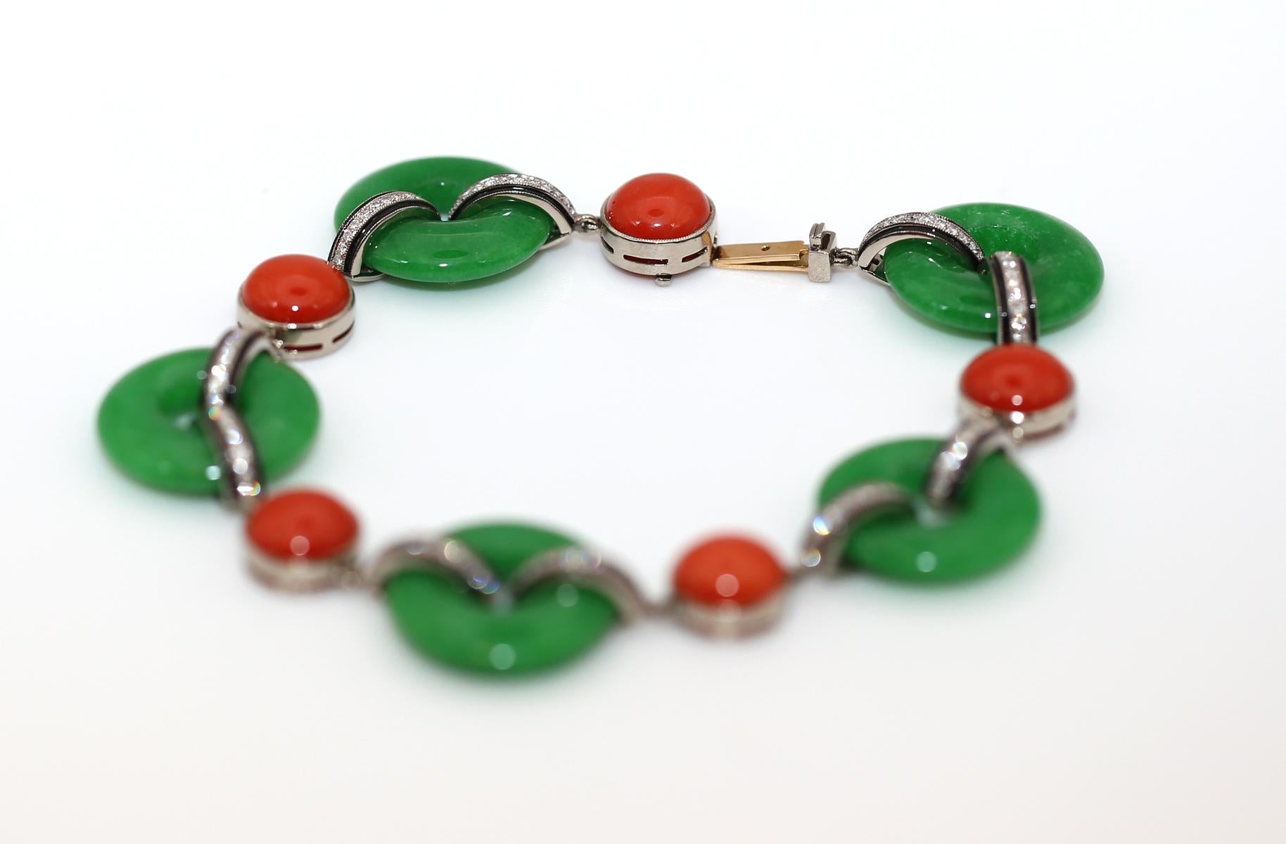 Jade Diamonds Onyx Bracelet Boxed, 1930 For Sale 5