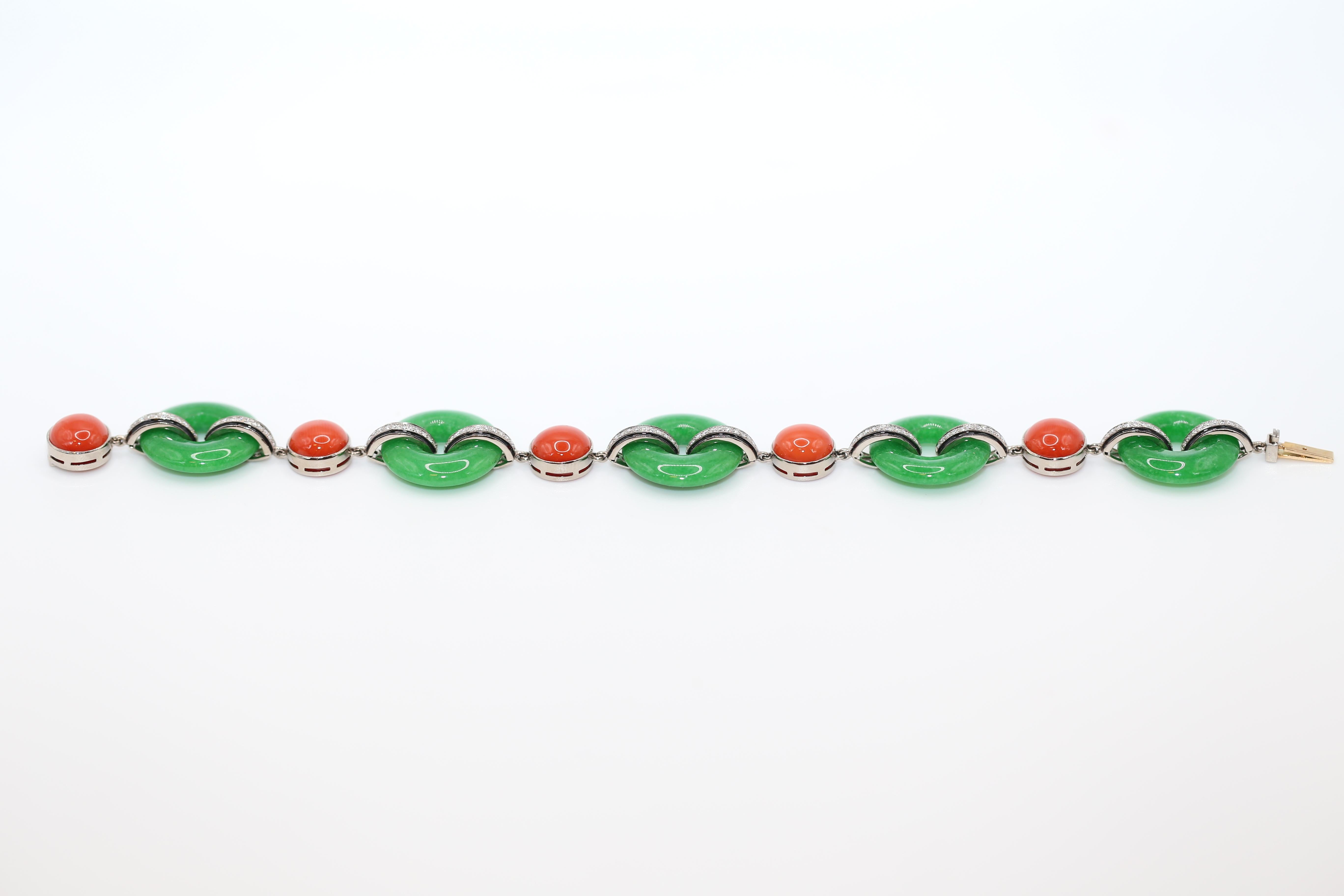 Women's or Men's Jade Diamonds Onyx Bracelet Boxed, 1930 For Sale