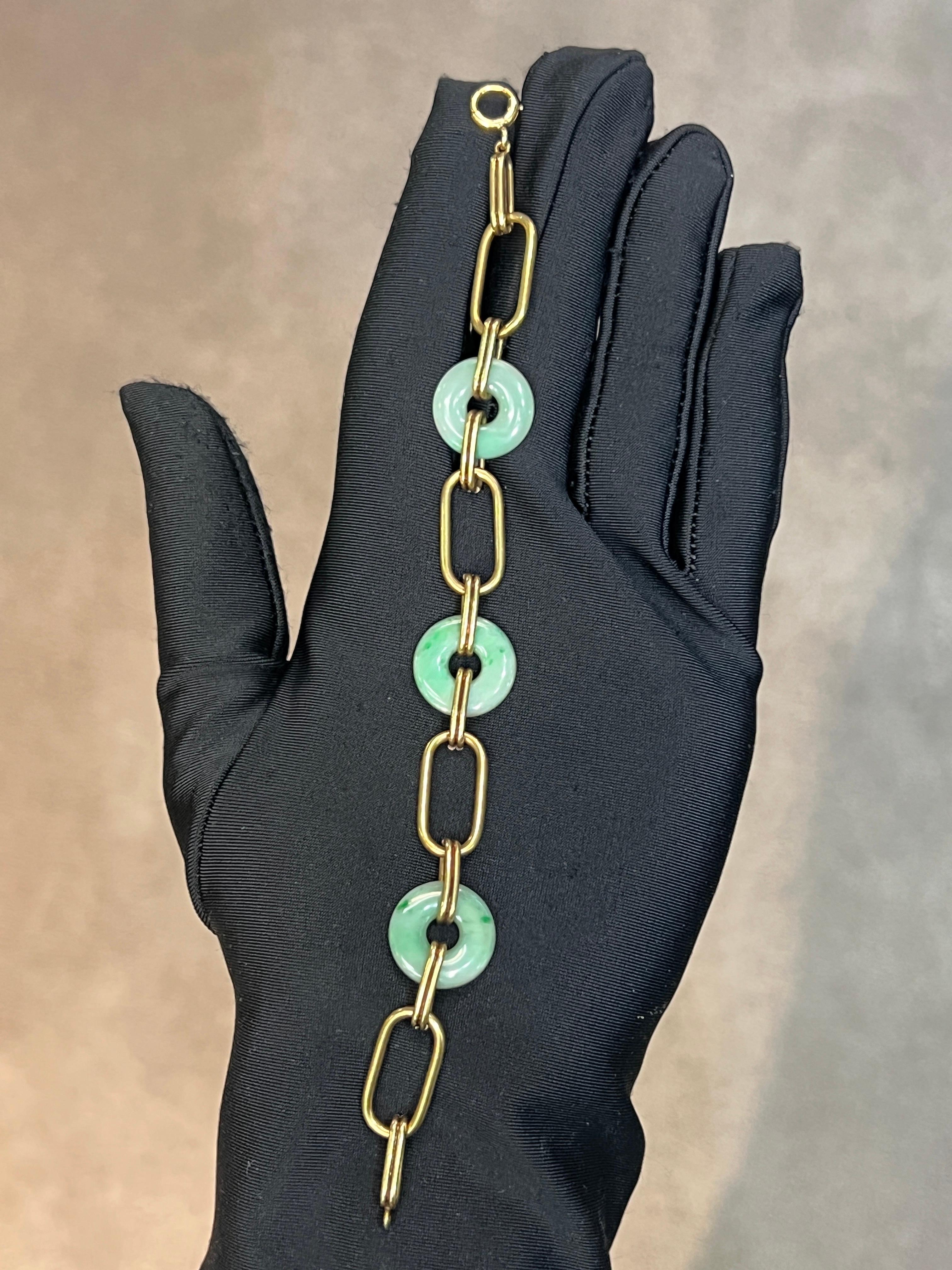 Rétro Bracelet disque de jade et maillons en or en vente