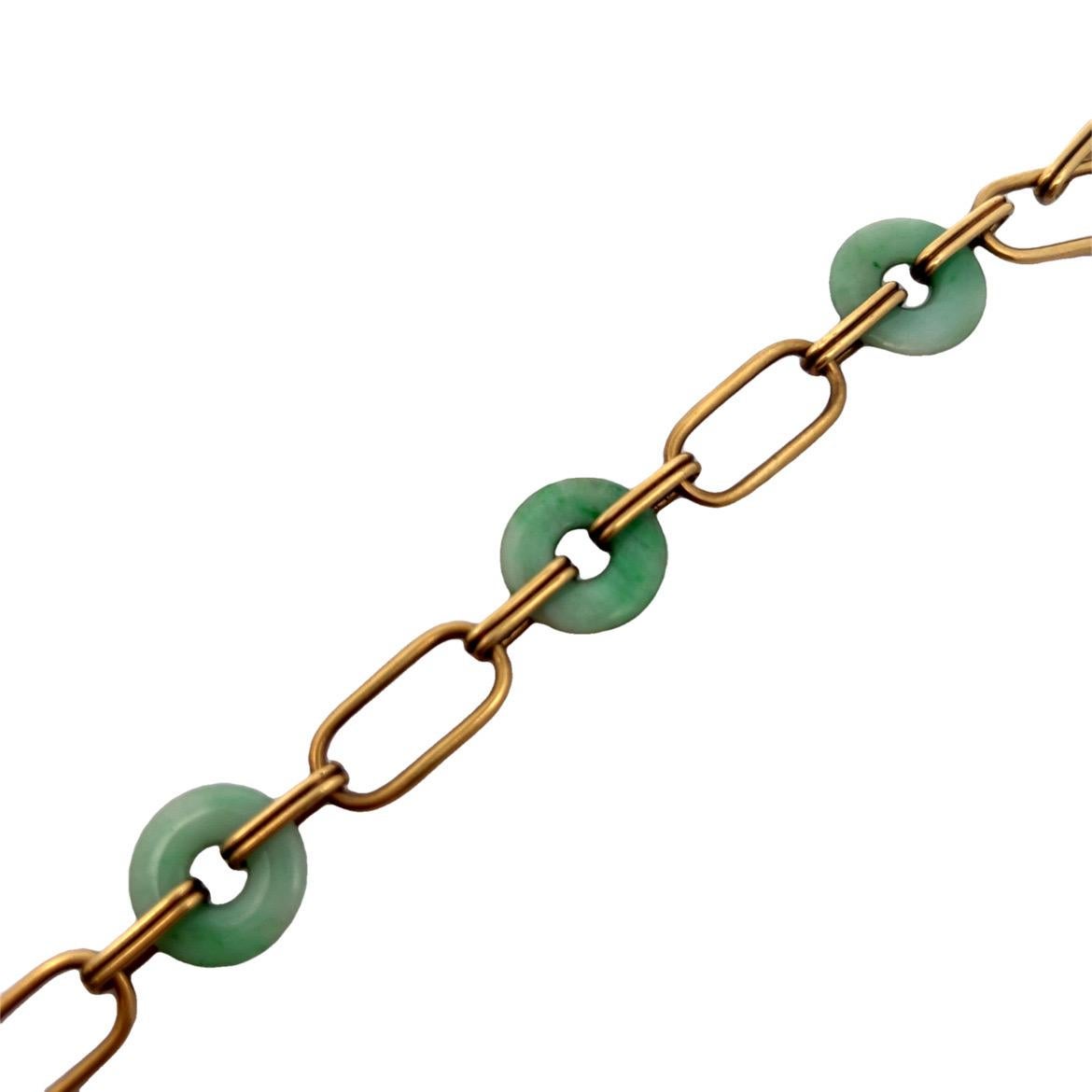 Bracelet disque de jade et maillons en or en vente 1