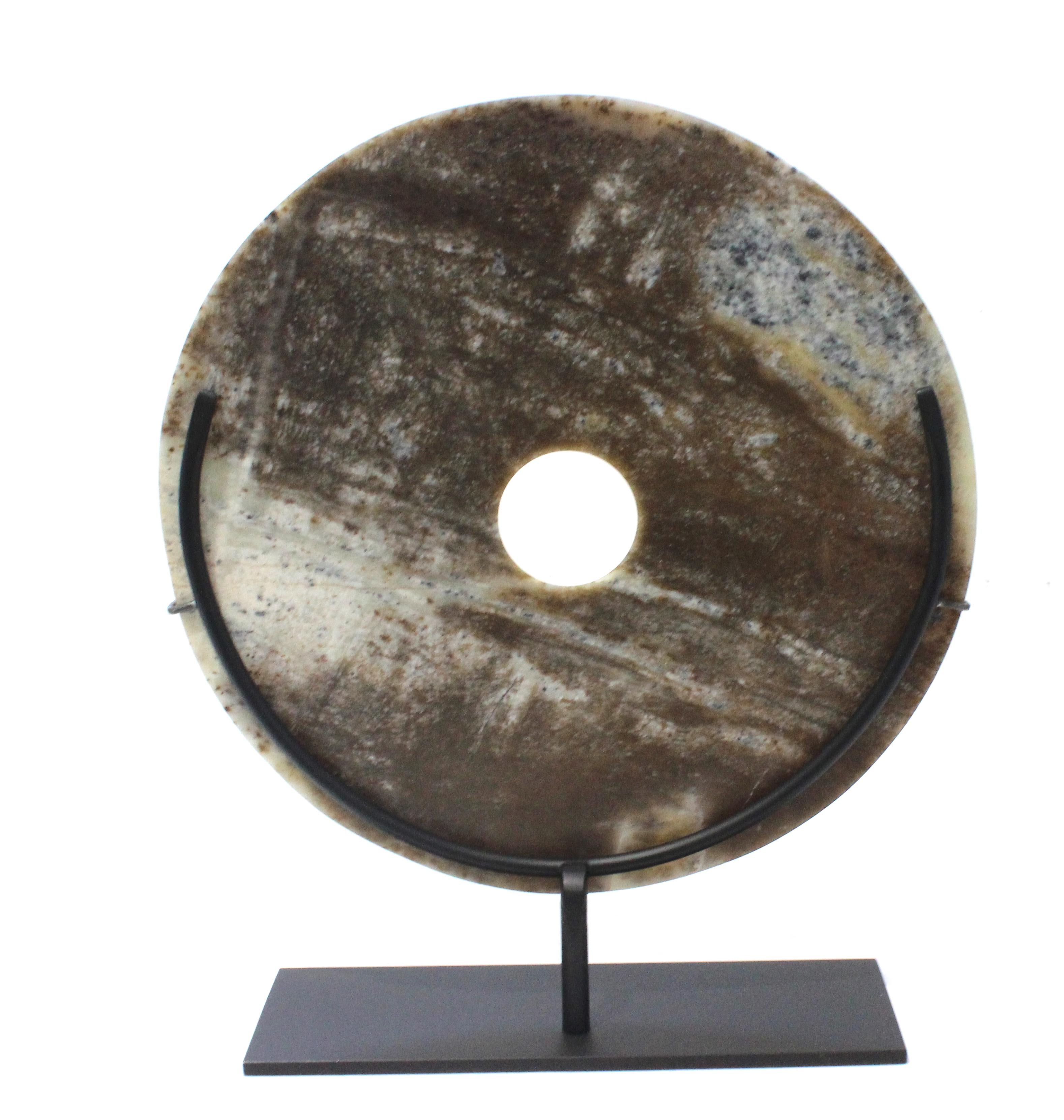 Jade Disc Mounted on Stand For Sale 4