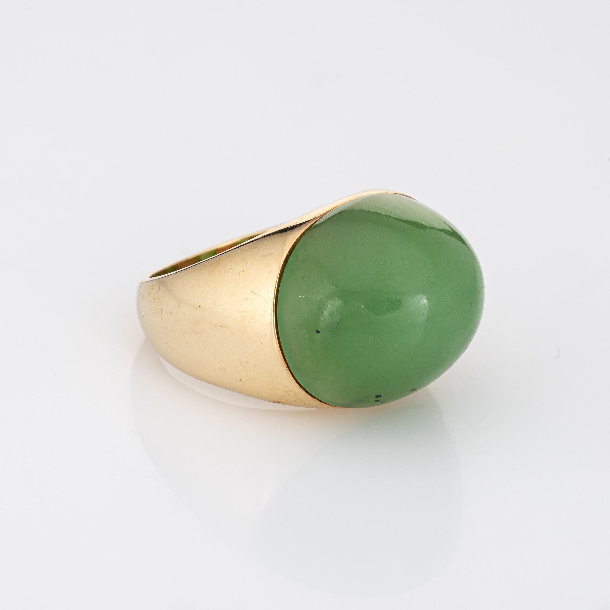 Modern Jade Dome Ring Vintage 14k Yellow Gold Estate Fine Cocktail Jewelry