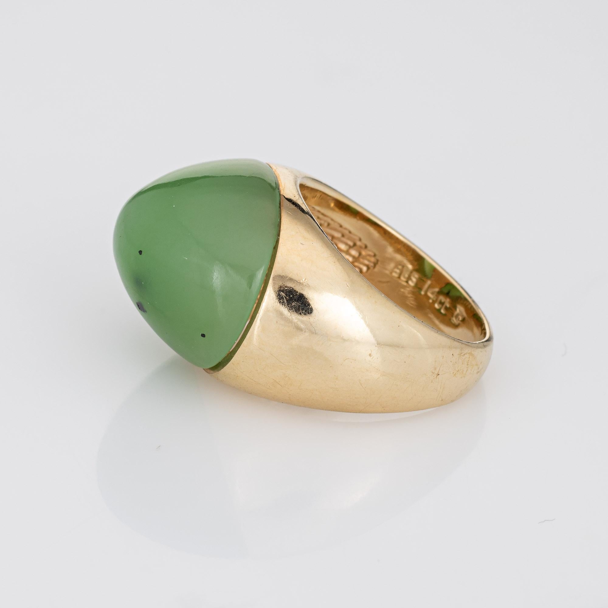 Cabochon Jade Dome Ring Vintage 14k Yellow Gold Estate Fine Cocktail Jewelry