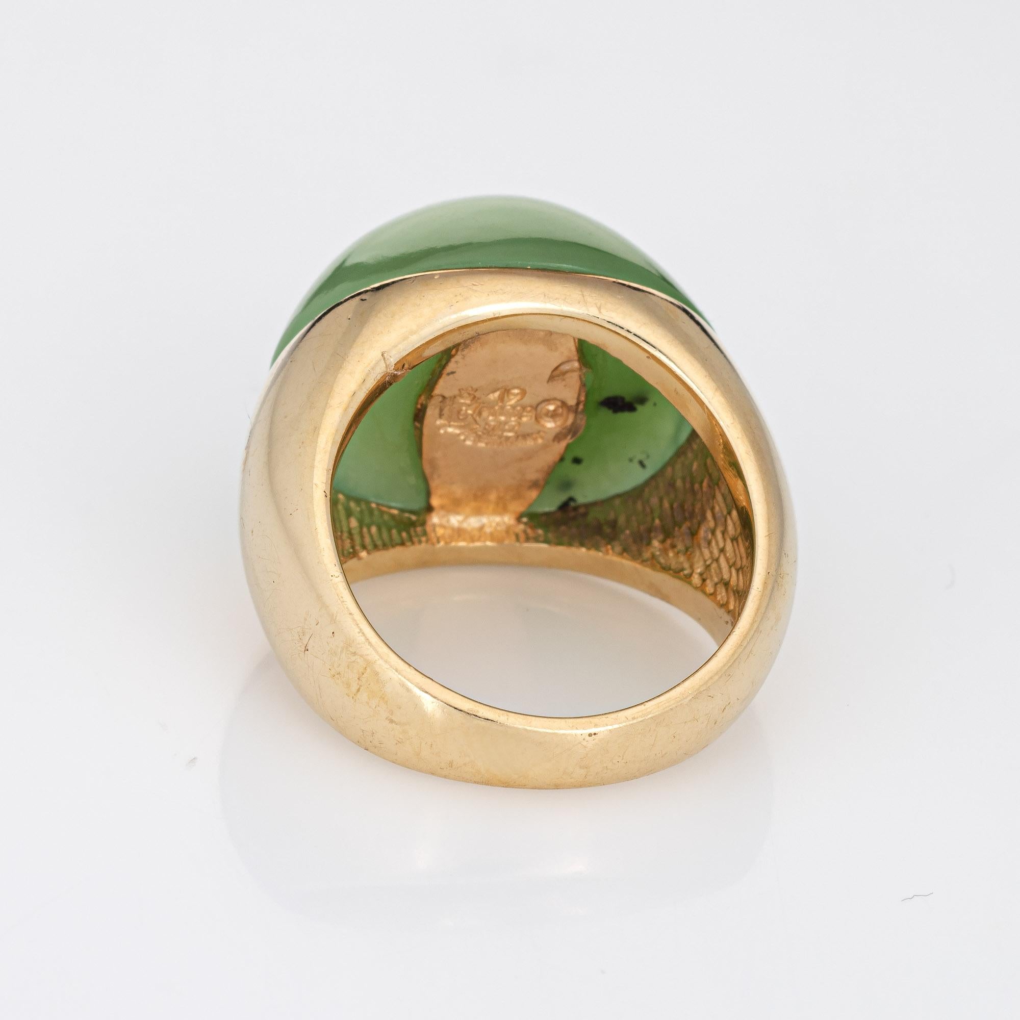 Jade Dome Ring Vintage 14k Yellow Gold Estate Fine Cocktail Jewelry In Good Condition In Torrance, CA