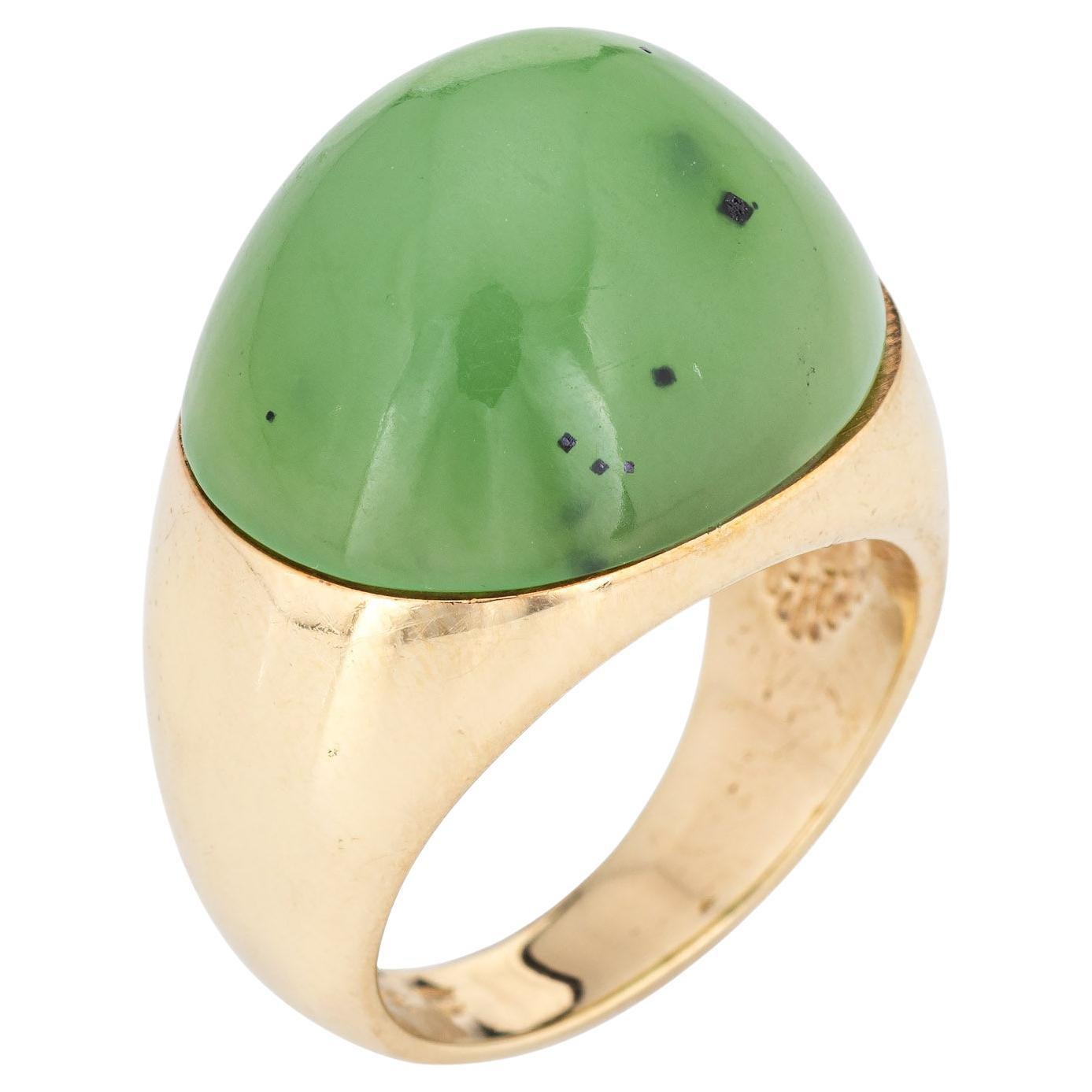 Fluted Rock Crystal Malachite Diamond Dome Ring Vintage 14k Yellow Gold