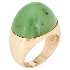 Jade Dome Ring Vintage 14k Yellow Gold Estate Fine Cocktail Jewelry