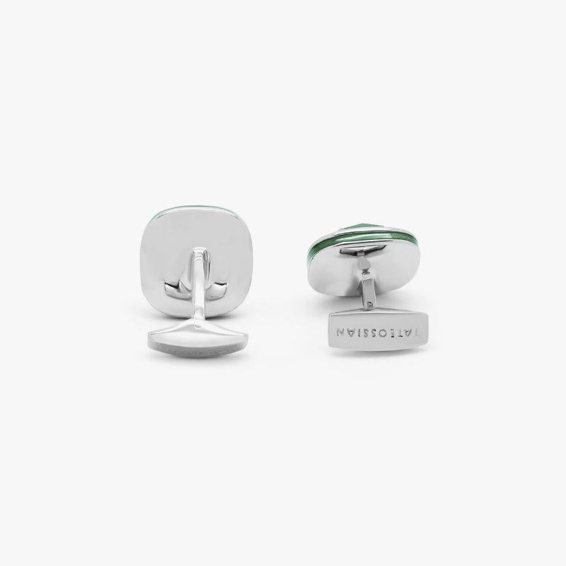 Jade Doppione Cushion Cufflinks in Sterling Silver In New Condition In Fulham business exchange, London