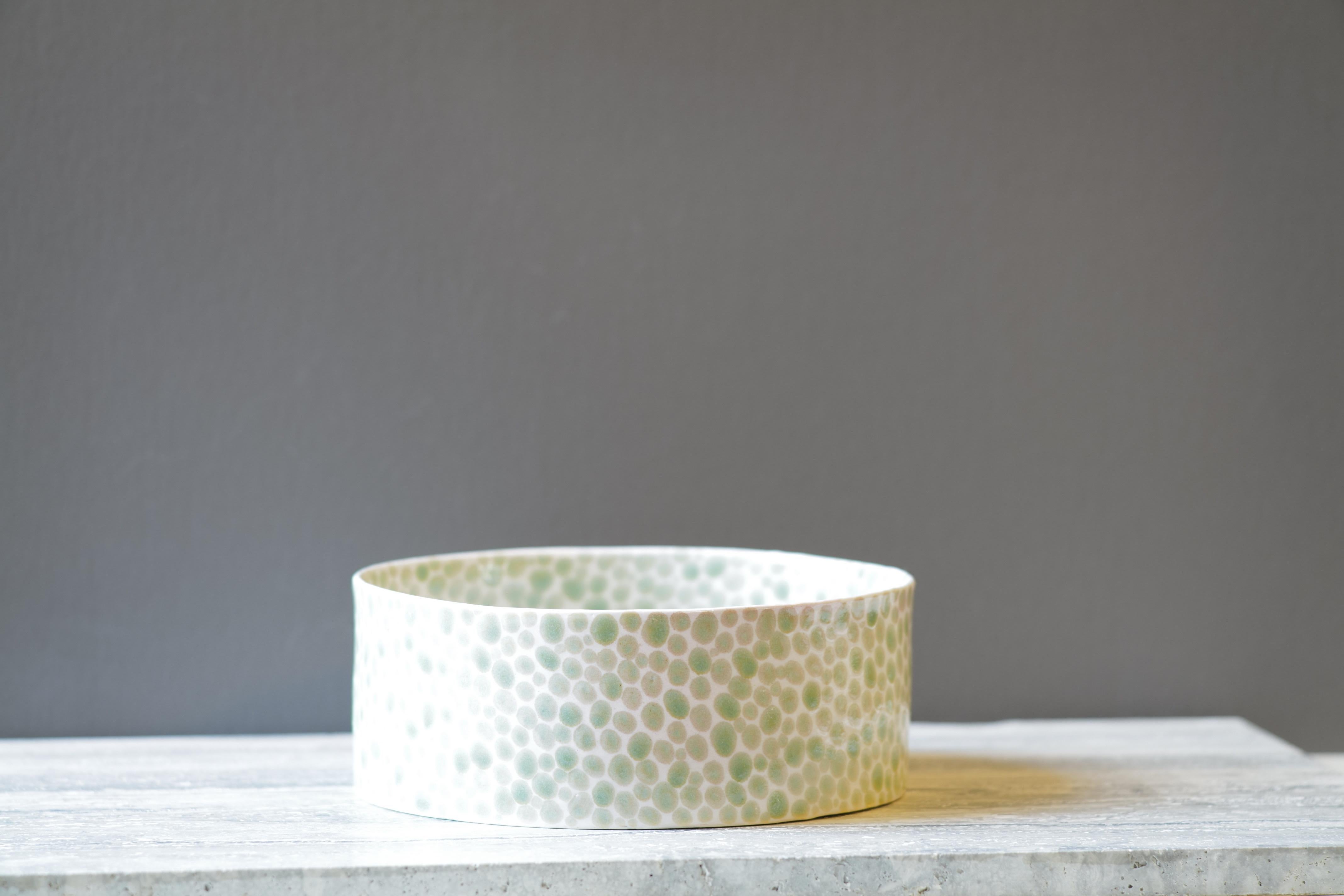 Hand-Painted Jade Dots Cylinder Bowl Porcelain Large For Sale