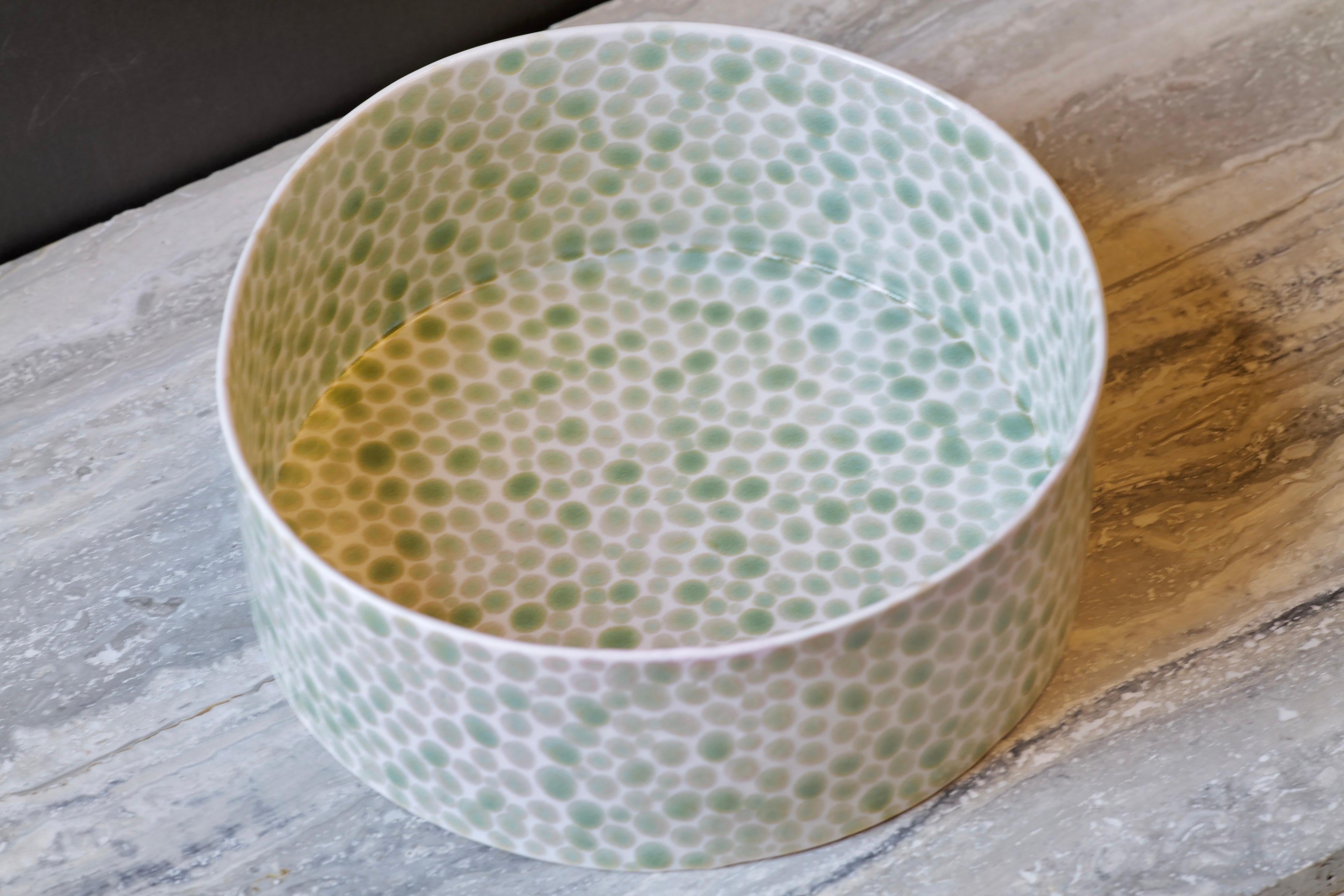 Contemporary Jade Dots Cylinder Bowl Porcelain Large For Sale