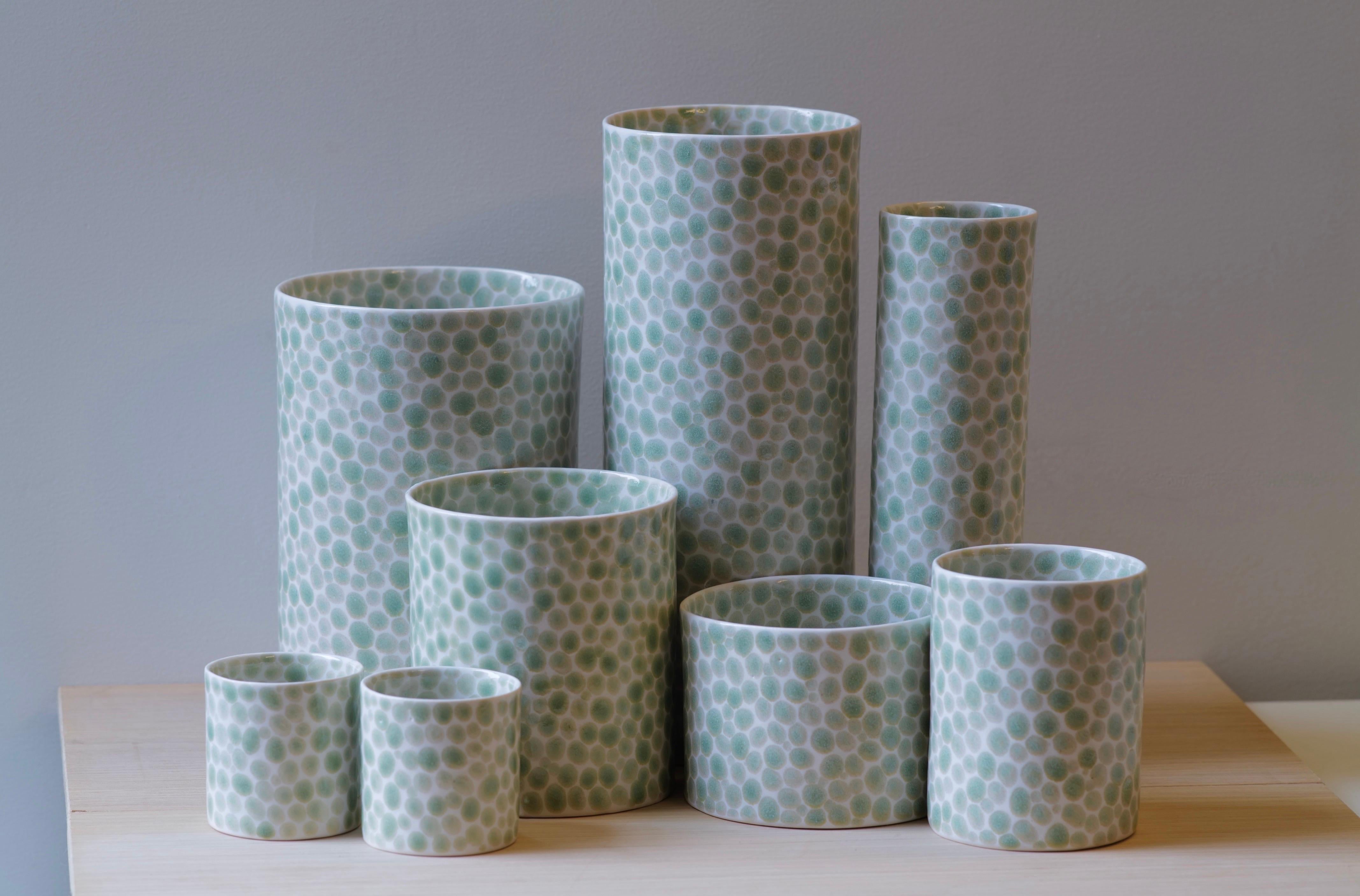 Hand-Crafted Jade Dots Porcelain Cylinder Large Vase