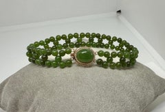 Jade Double Link Armband 14 Karat Gelbgold Antique Retro sehr feine Jade Perle