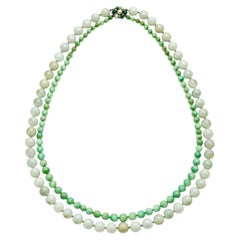 Jade Double Strand Necklace with Gold Clasp, 1940s