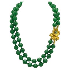 Jade Double Strand Necklace with Vintage Clasp