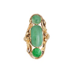 Jade Dragon Ring Vintage 10k Yellow Gold Long Cocktail Band Sz 7.5 Fine Jewelry