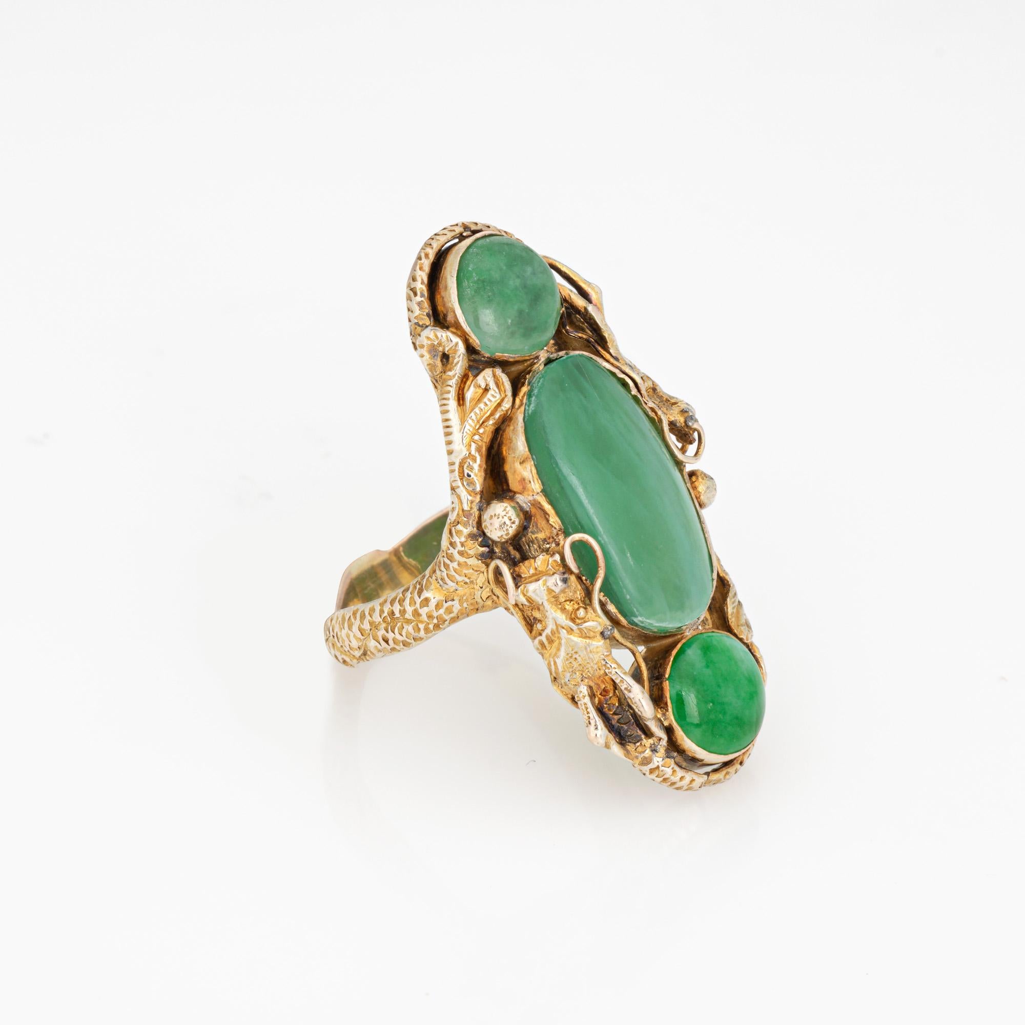 Modern Jade Dragon Ring Vintage 10k Yellow Gold Long Cocktail Band Sz 7.5 Fine Jewelry