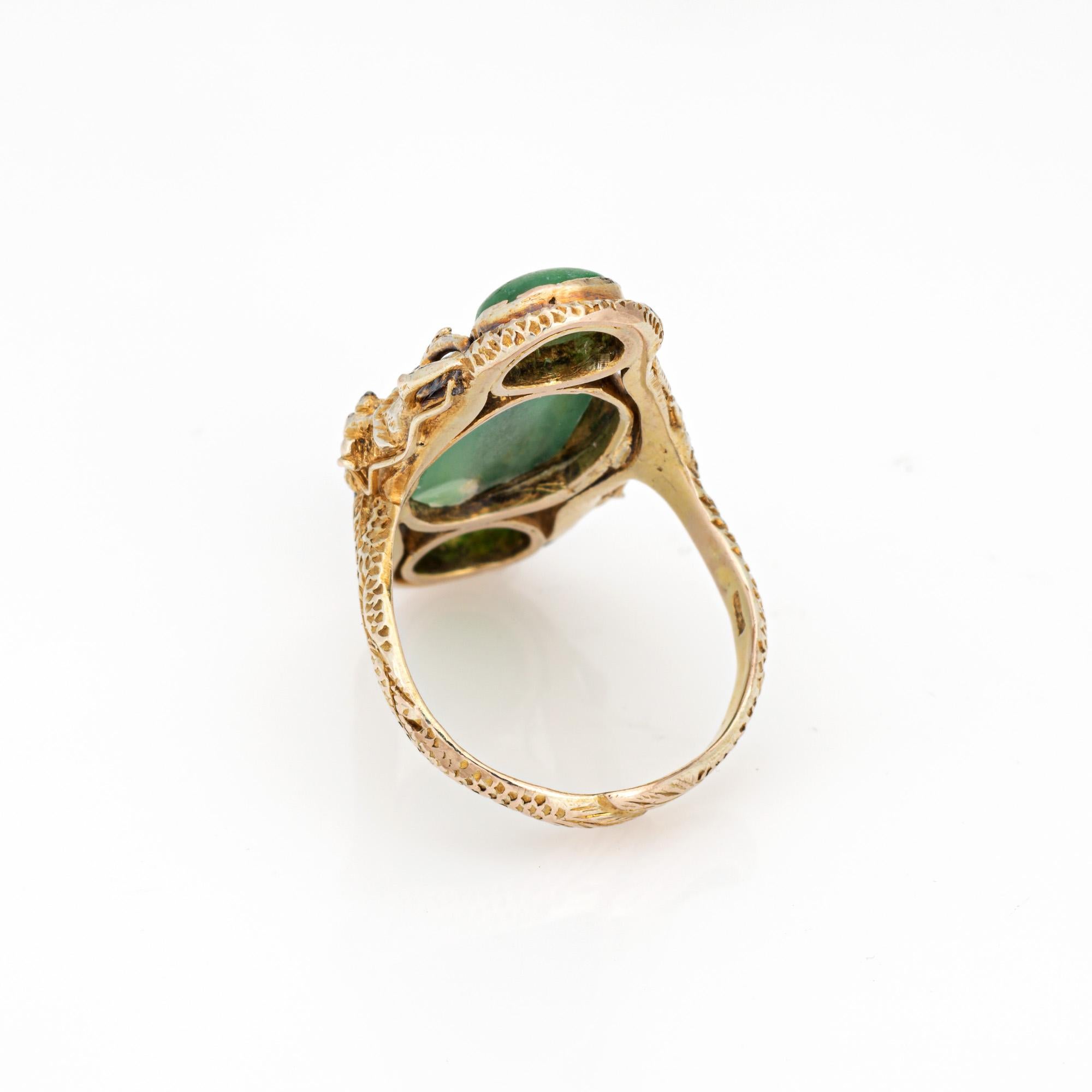 Jade Dragon Ring Vintage 10k Yellow Gold Long Cocktail Band Sz 7.5 Fine Jewelry In Good Condition In Torrance, CA