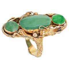 Jade Dragon Ring Vintage 10k Yellow Gold Long Cocktail Band Sz 7.5 Fine Jewelry