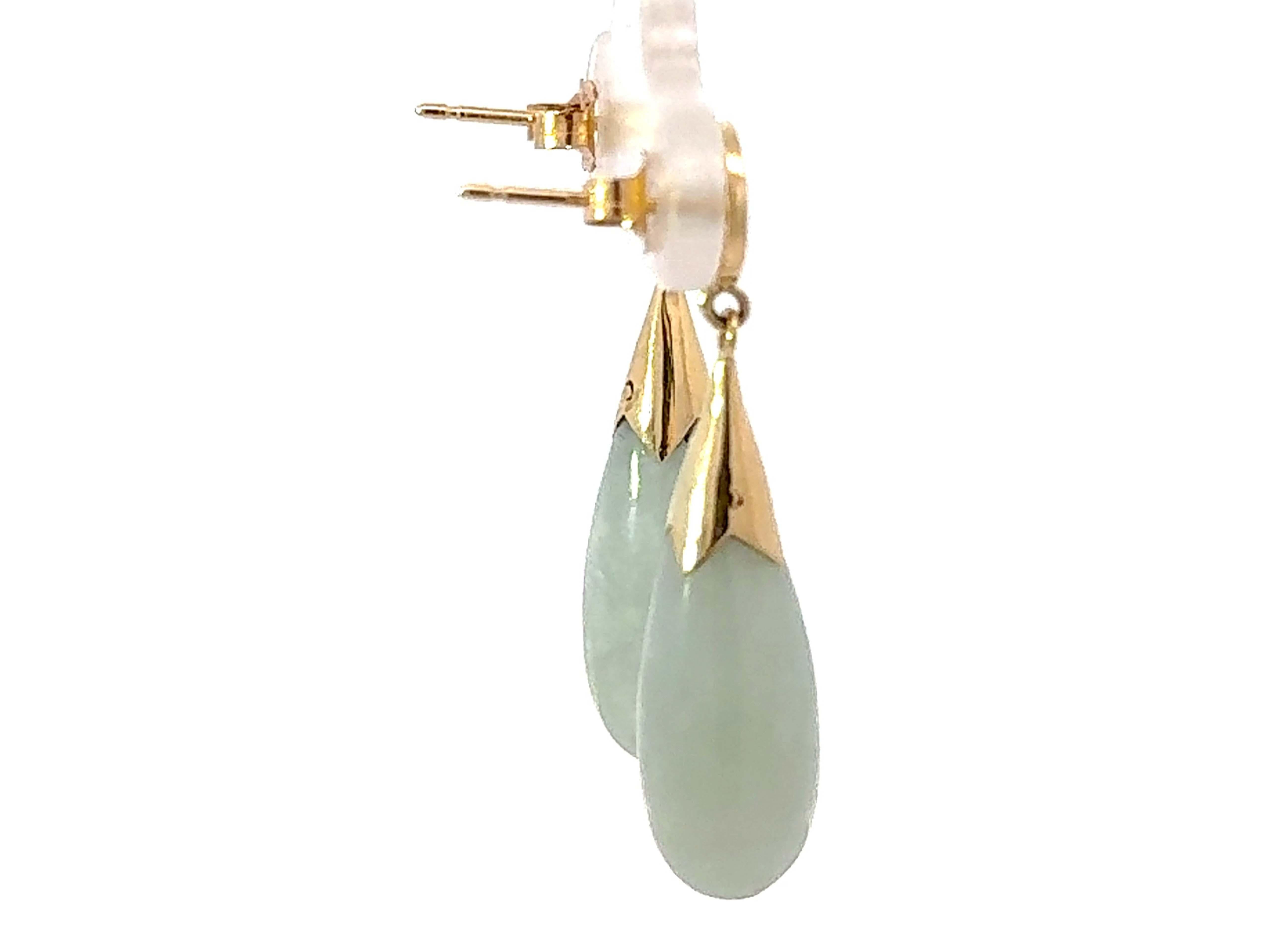 Orecchini di giada a goccia Buona Fortuna in oro giallo 14k In condizioni ottime in vendita a Honolulu, HI