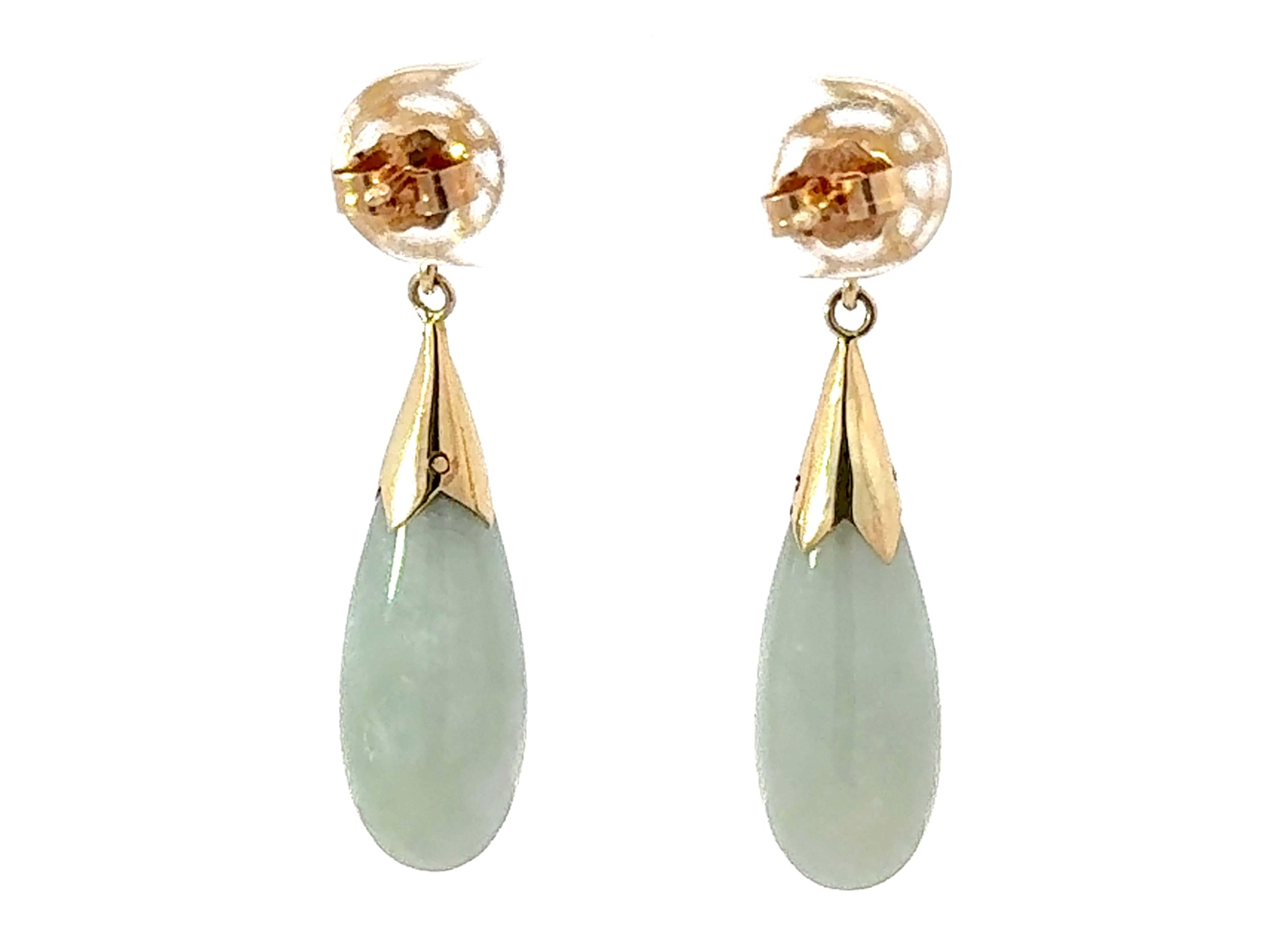 Orecchini di giada a goccia Buona Fortuna in oro giallo 14k in vendita 1