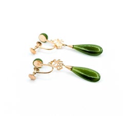 Jade Drop Earrings in 14k Yellow Gold