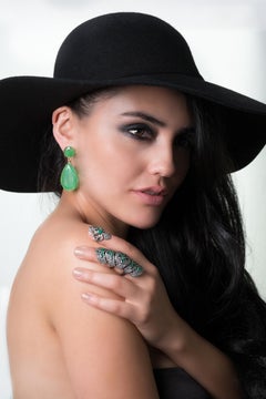 Jade Drop Stud Statement Earrings in 14k Yellow Gold with butterfly clasp