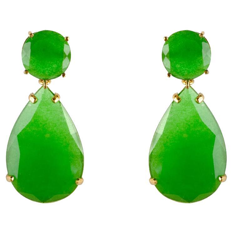 Jade Drop Stud Statement Earrings in 14k Yellow Gold with butterfly clasp